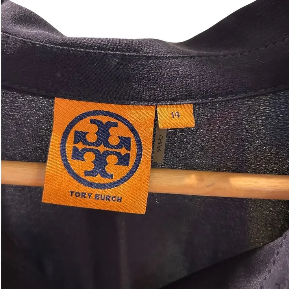 TORY BURCH Black Gennifer Military Utility 100% Silk Mini Dress Women's Size 14